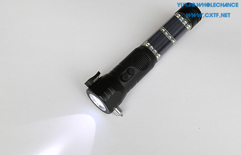Solar Rechargeable Acousto-optic Alarm Self Rescue Safety Hammer Flashlight 1w led flashlight