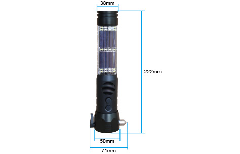 Solar Rechargeable Acousto-optic Alarm Self Rescue Safety Hammer Flashlight size