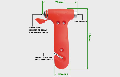 Car Emergency Safety Hammer with Seat Safety Belt Cutter TH002 size