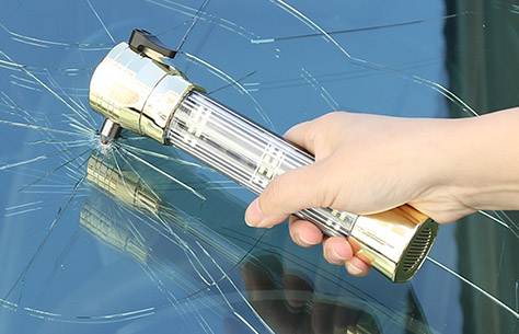 Mirror Surface Aluminum Solar Rechargeable Acousto-optic Alarm Self Rescue Safety Hammer Flashlight TL119V safety hammer break car window glass