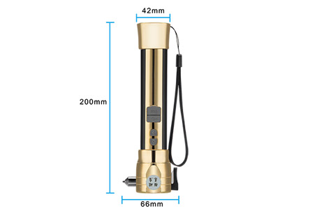 Mirror Surface Aluminum Solar Rechargeable Acousto-optic Alarm Self Rescue Safety Hammer Flashlight size