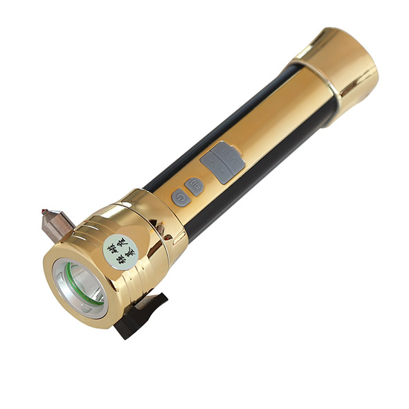 Mirror Surface Aluminum Solar Rechargeable Acousto-optic Alarm Self Rescue Safety Hammer Flashlight 119V