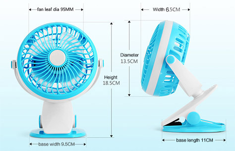 Mini Rechargeable USB Electric Fan with Clip 175 size